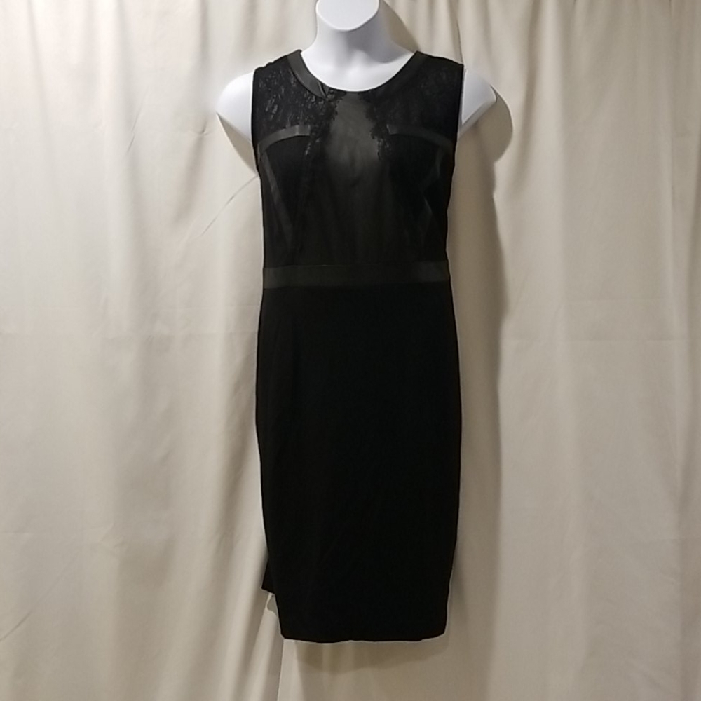 Lace & Faux Leather Sheath Dress
